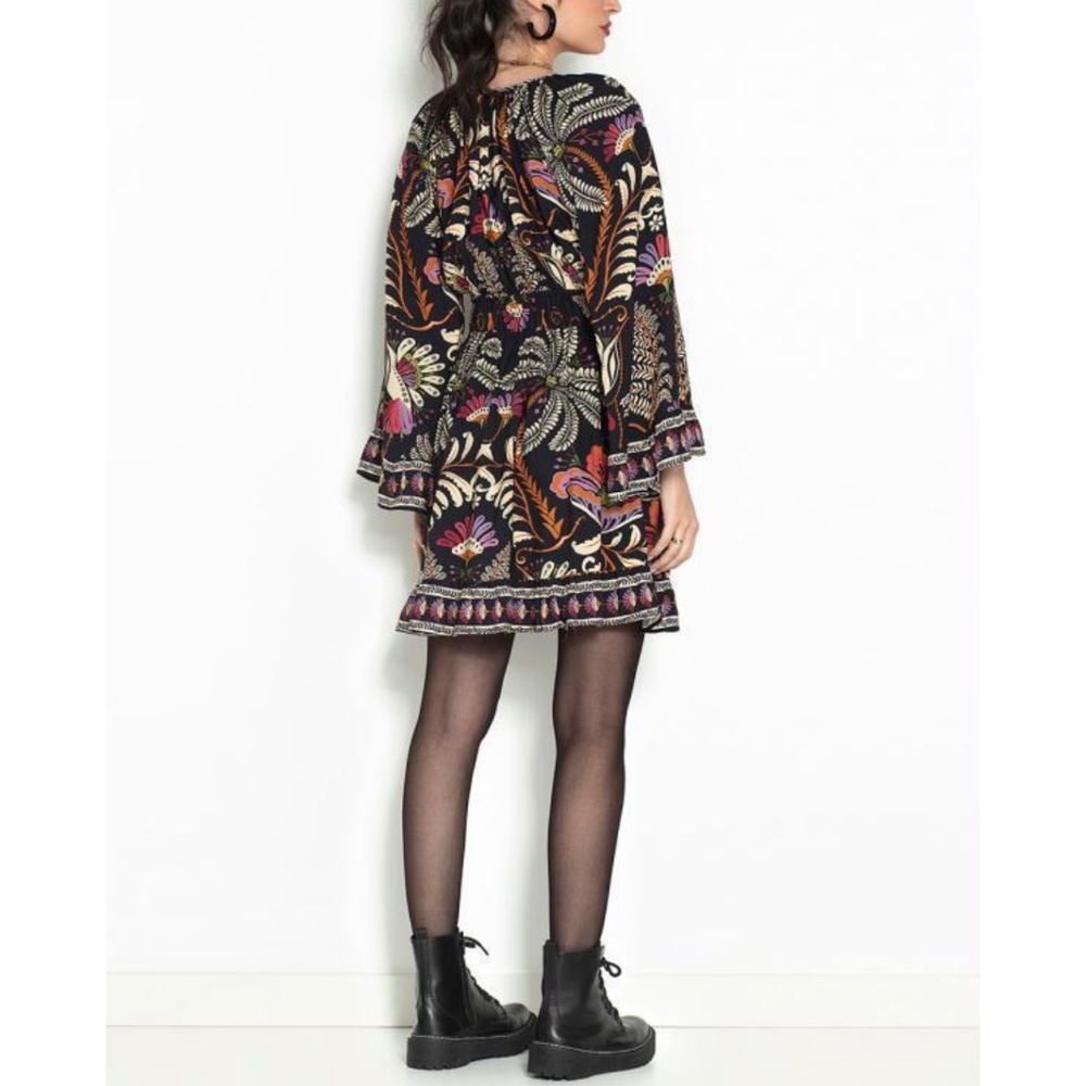 NWT | FARM Rio Black Classic Garden Viscose Short Dress | Sz M - Picture 2 of 8